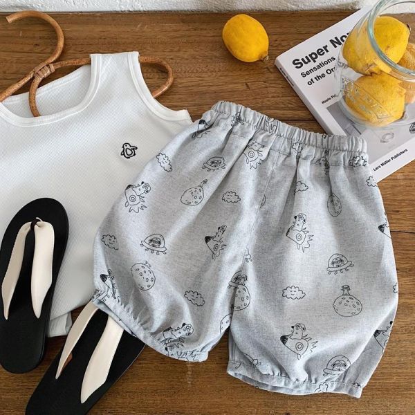 太空星球塗鴉素色五分短褲 