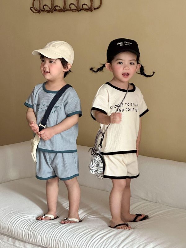 華夫格字母印花休閒兩件式套裝 