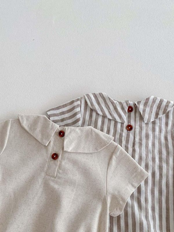 娃娃領素色/條紋英式包屁衣 