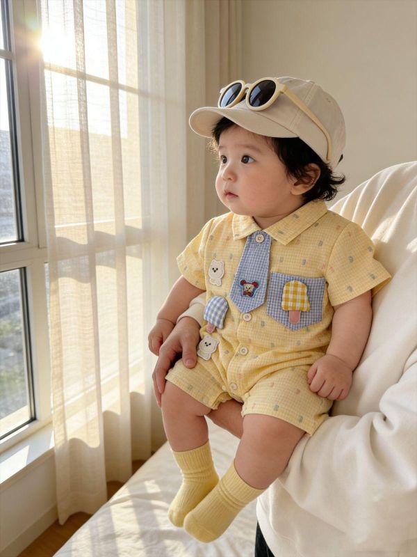 可愛冰棒領帶小熊開釦連身裝 