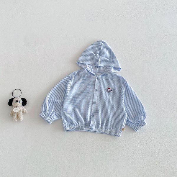 素色條紋大象布標連帽薄外套 