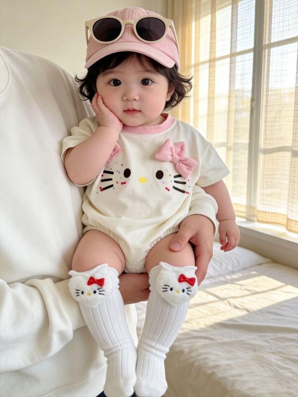 可愛貓咪印花寬鬆包屁衣 