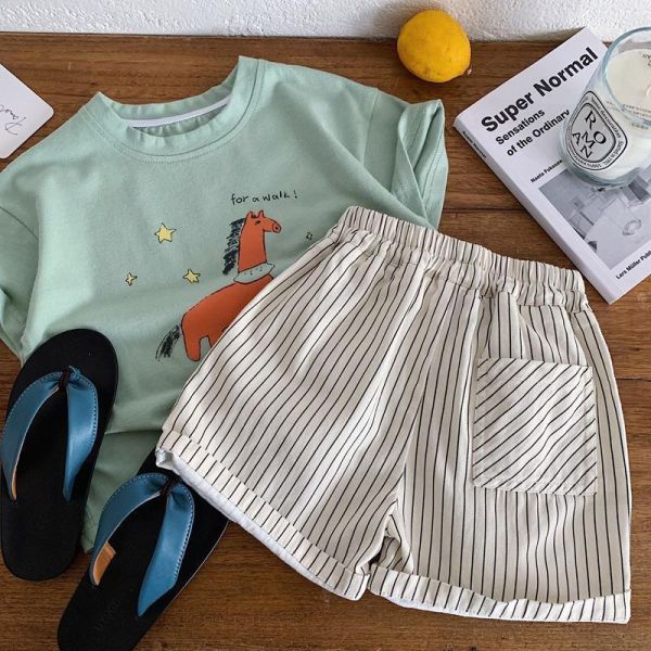 韓版豎條紋字母緞帶短褲 