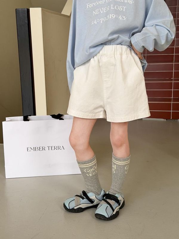 男女童素色棉麻透氣五分短褲(5色) 