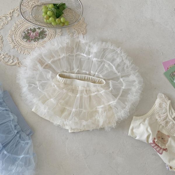 夏季糖果色網紗蛋糕褲裙 
