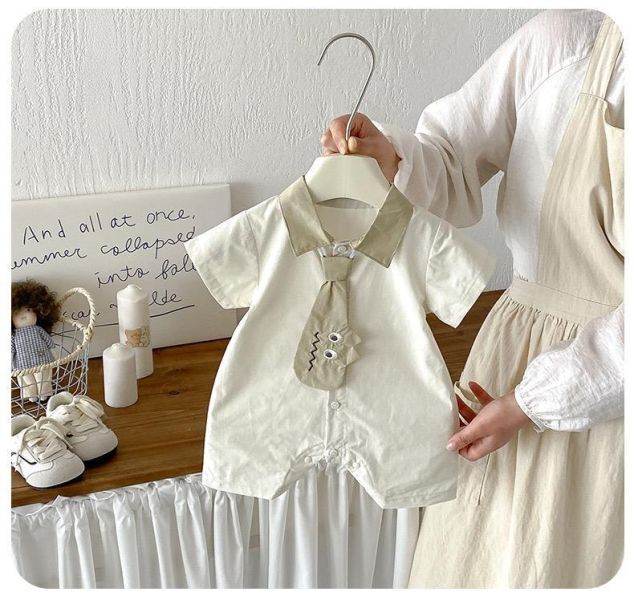 翻領可拆式恐龍領帶襯衫連身裝 