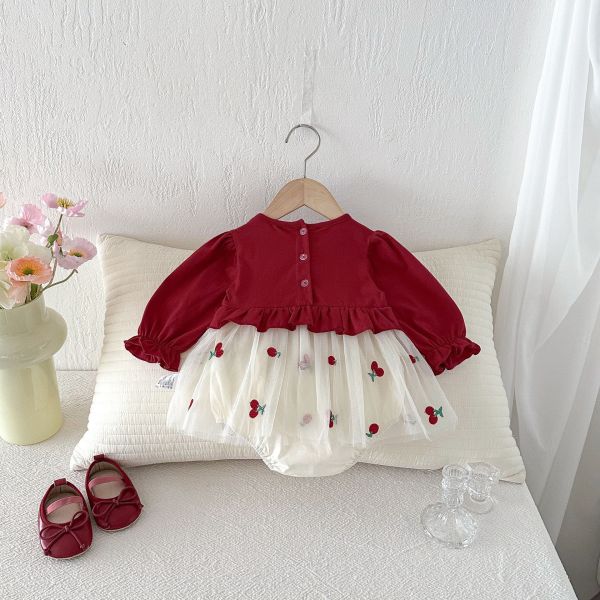 假兩件大蝴蝶結櫻桃包屁裙 