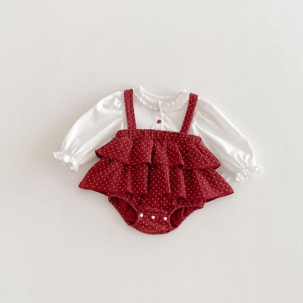 假兩件吊帶點點包屁衣 