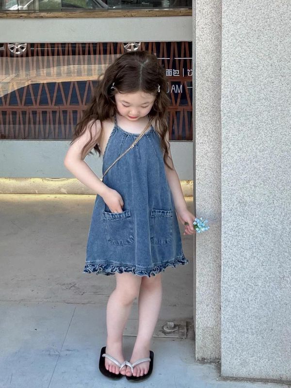 夏季露背綁帶牛仔連身裙 