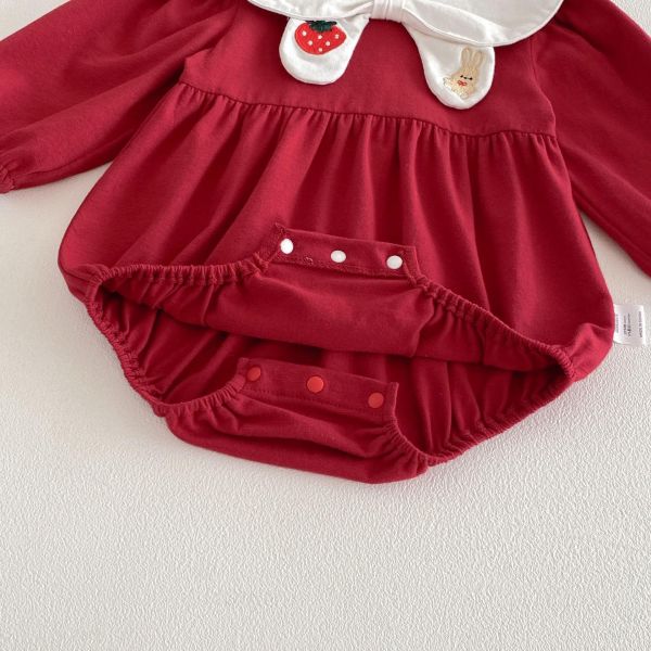 翻領草莓兔子刺繡包屁衣 