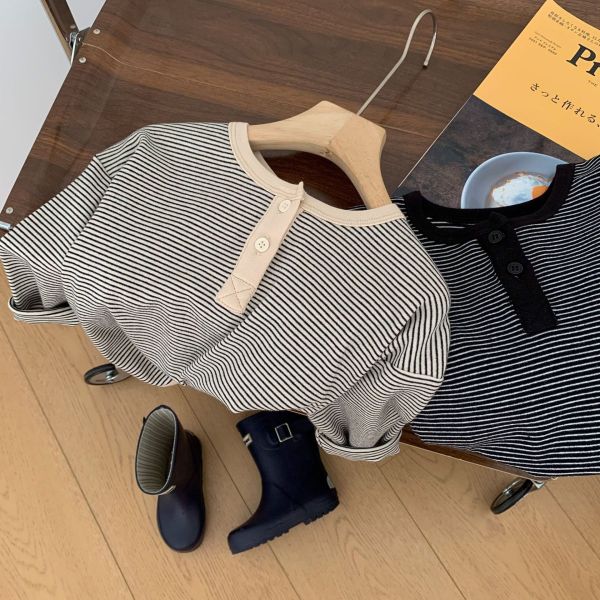 純棉經典條紋圓邊上衣 