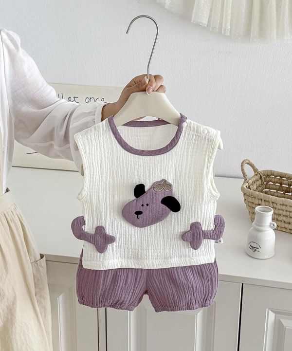 立體鱷魚/綿羊透氣紗布棉兩件式套裝 