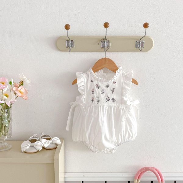 氣質碎花刺繡側綁繩包屁衣 