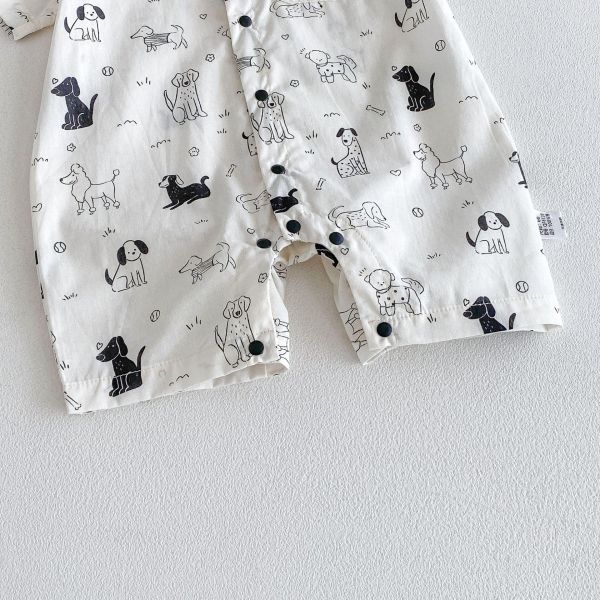 滿版狗狗印花polo領連身裝 