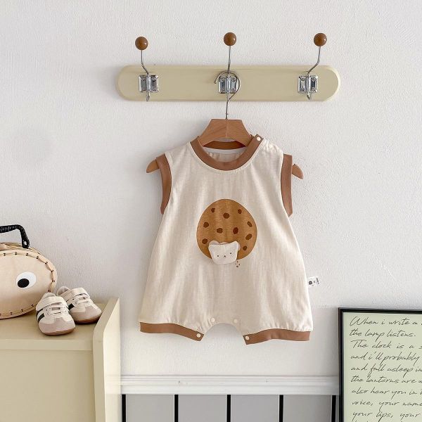 立體小熊餅乾撞色壓邊連身裝 