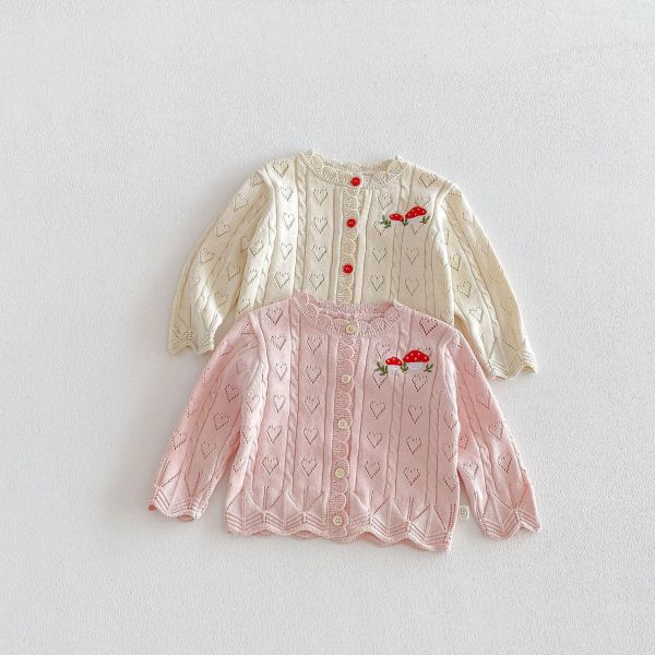 愛心簍空蘑菇針織開釦外套 
