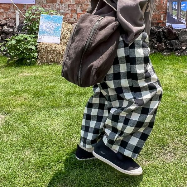 鬆緊時尚格紋休閒哈倫褲 