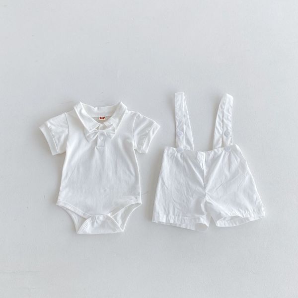 紳士寶寶領結包屁衣+西服吊帶褲套裝 