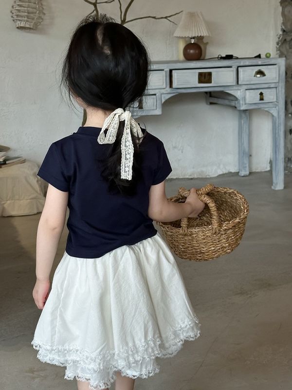 刺繡蝴蝶結雙色上衣 