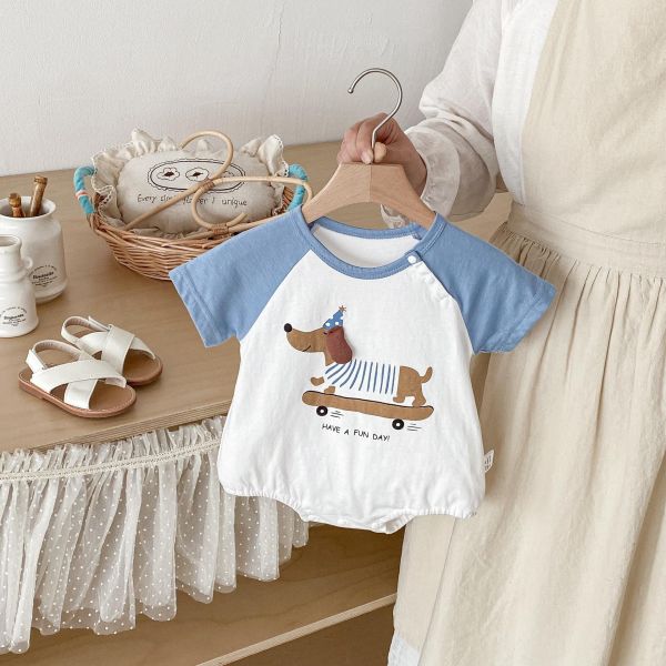 立體臘腸狗狗印花撞色包屁衣 