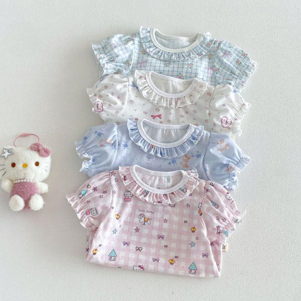 超萌花邊圓領可愛印花彈力包屁衣 