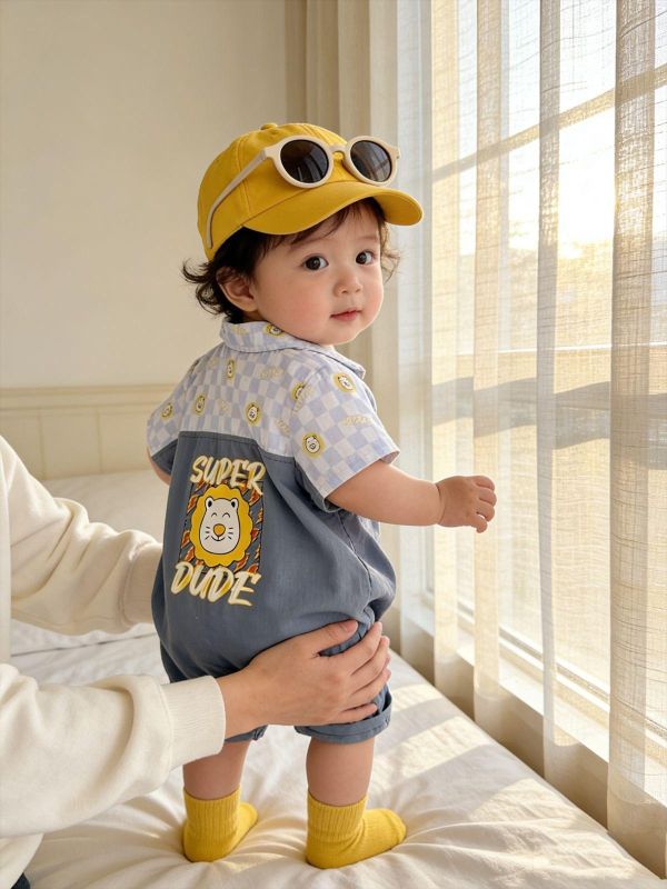 假兩件工裝前後獅子連身裝 