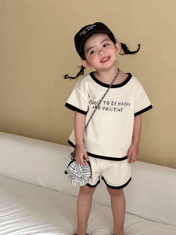 華夫格字母印花休閒兩件式套裝 