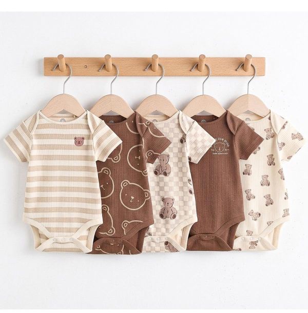 信封領螺紋小熊彈力包屁衣 