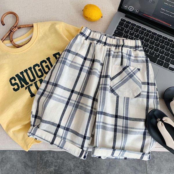 百搭復古格紋九分棉質長褲 