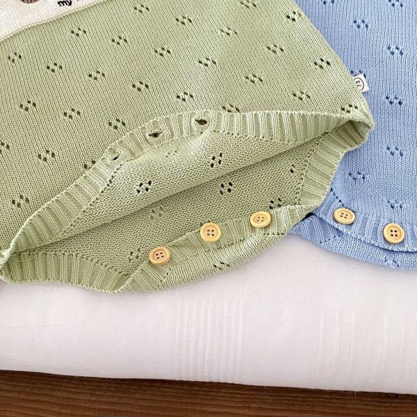 可愛動物薄針織鏤空包屁衣 