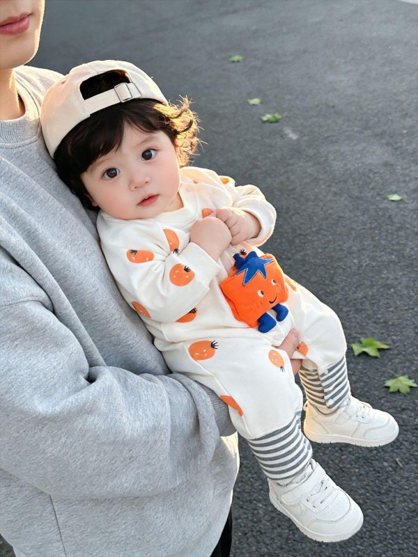 立體娃娃滿印印花拼接連身裝 