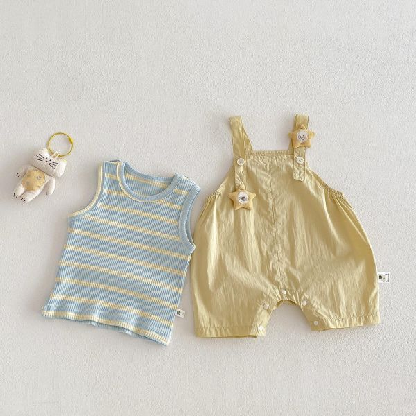 彈力條紋背心+星星娃娃吊帶褲 