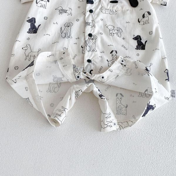 滿版狗狗印花polo領連身裝 