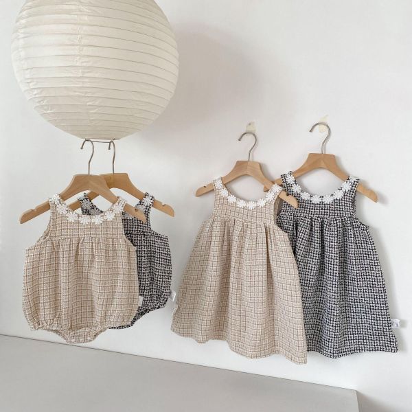 姊妹款小香風格紋包屁衣/洋裝 