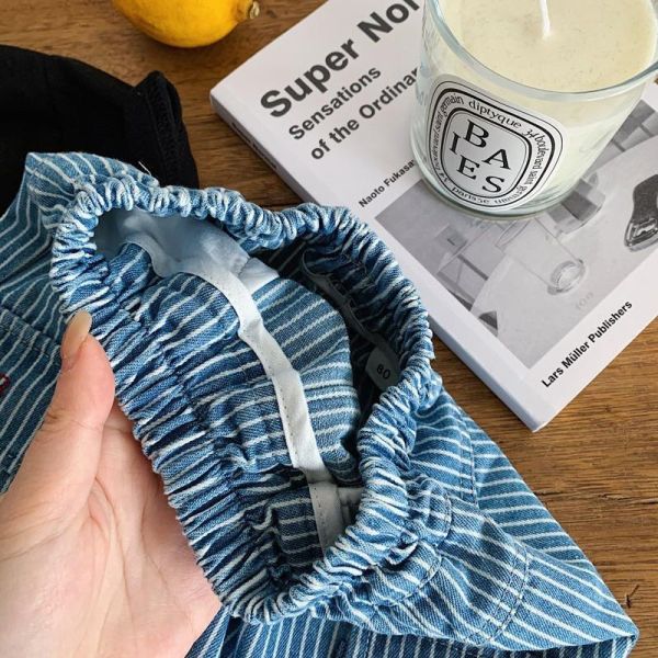 豎條紋牛仔雙口袋五分短褲 