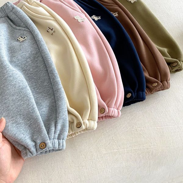 素色小馬刺繡加厚棉質長褲 