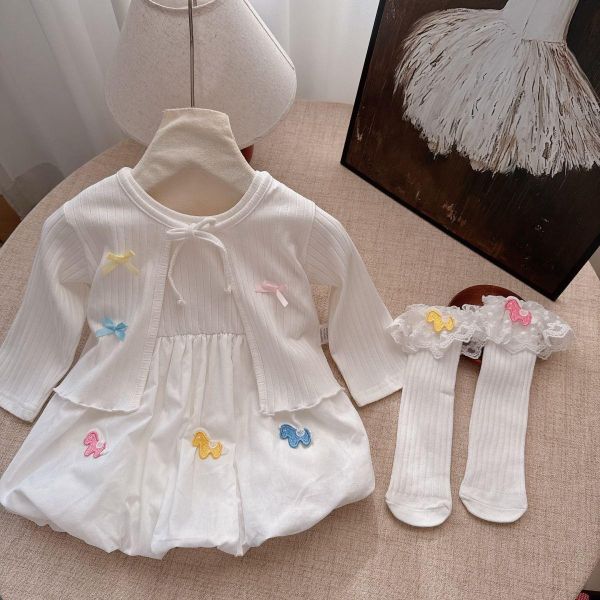 蝴蝶結外套+小馬刺繡連身裙 