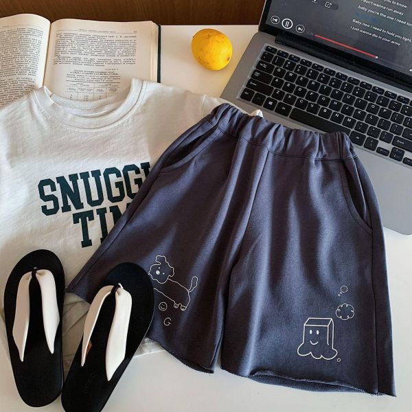 毛邊不修邊狗狗印花棉褲短褲 