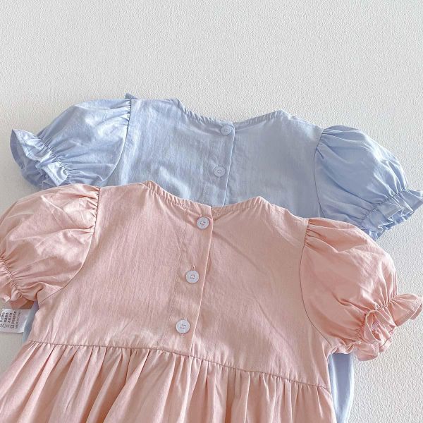 方領荷葉蝴蝶結澎袖包屁衣 