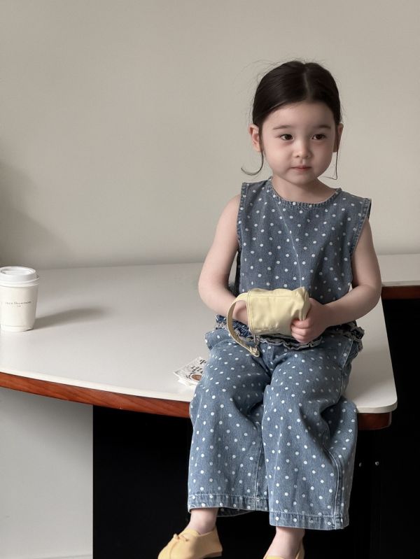 滿版點點牛仔背心兩件式套裝 