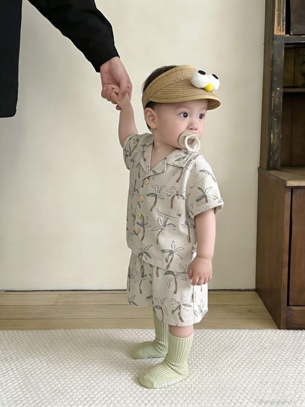 渡假休閒椰子樹印花兩件式套裝 