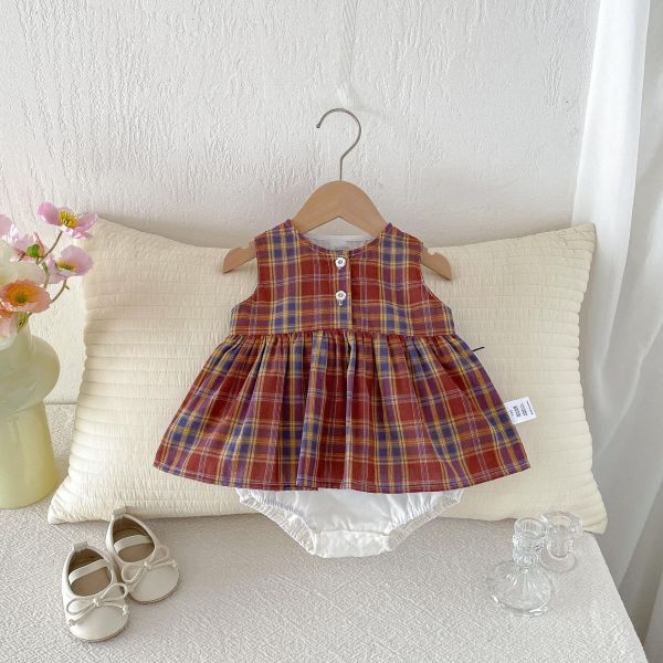 復古格紋微露背蝴蝶結包屁裙 