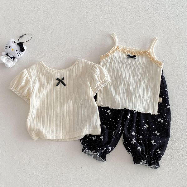 蝴蝶結螺紋上衣/背心/長褲 