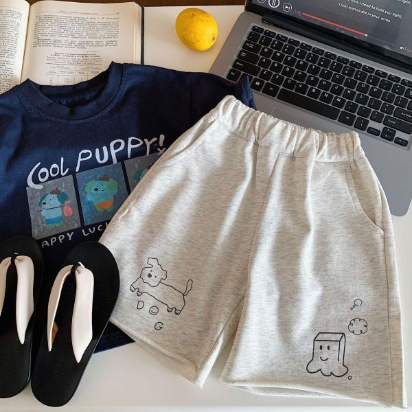 毛邊不修邊狗狗印花棉褲短褲 