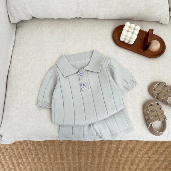 素色彈力螺紋針織兩件式套裝(3色) 