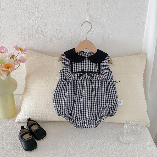 娃娃方領點點/格紋甜美包屁衣 