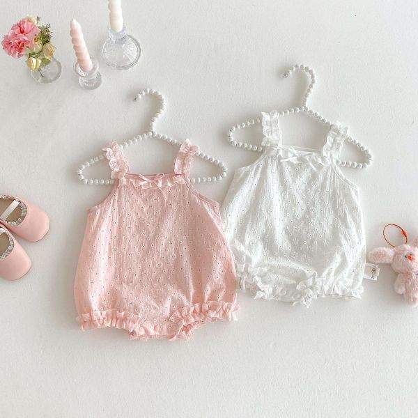 可愛素色木耳背帶蝴蝶結包屁衣 