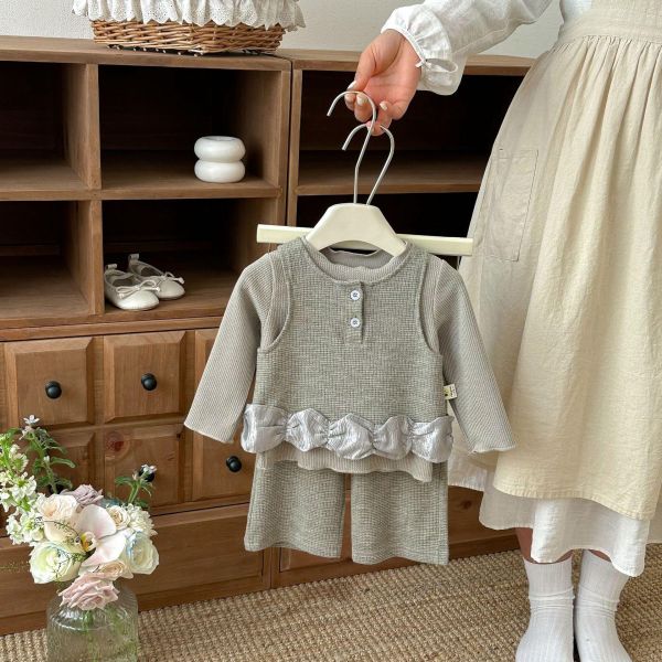 螺紋軟糯上衣/華夫格背心兩件套 