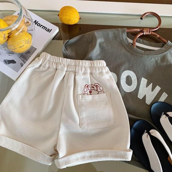 運動風字母狗狗印花五分棉短褲 