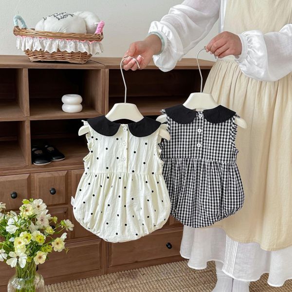娃娃方領點點/格紋甜美包屁衣 